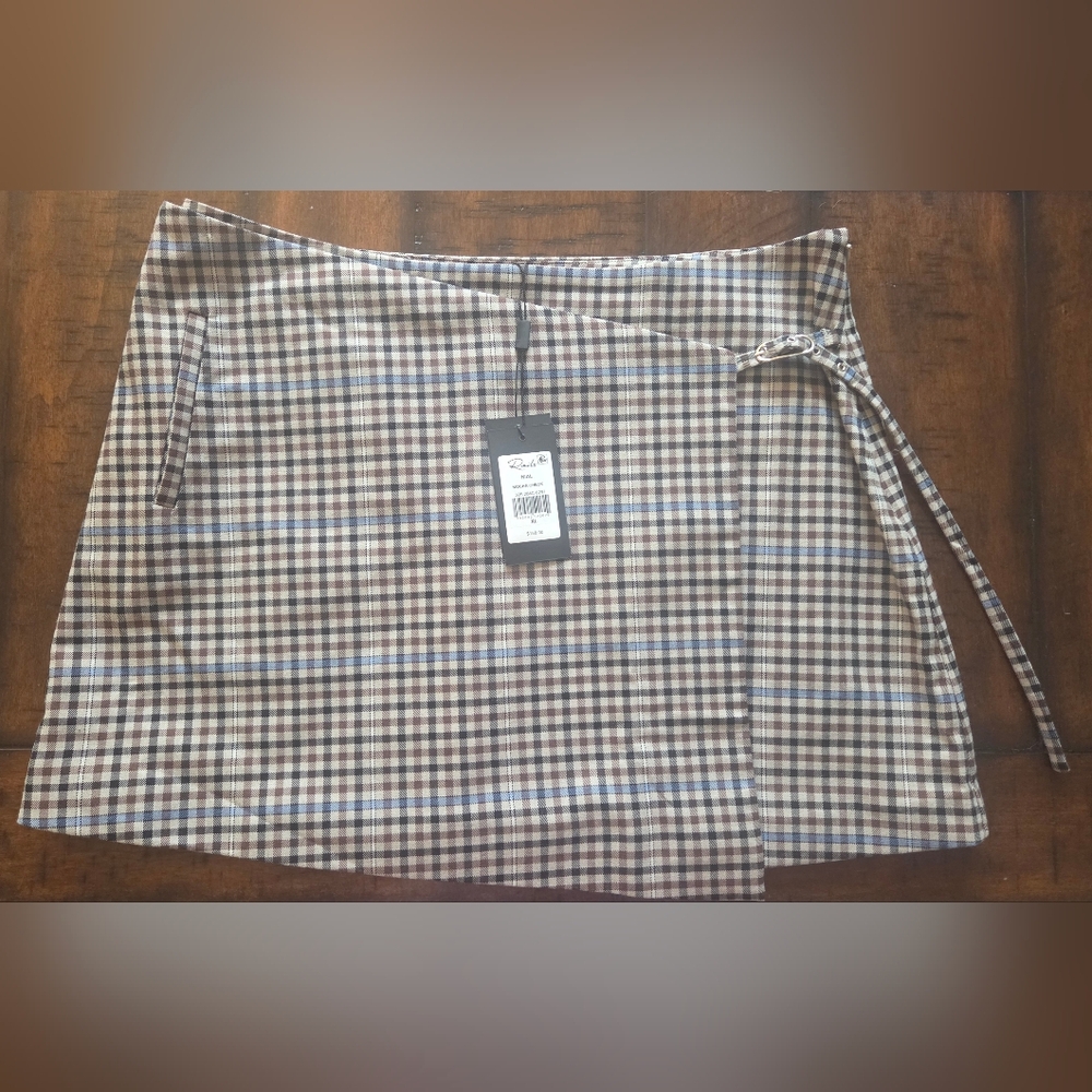 Plaid Brown and Blue Women's Wrap Mini Skirt